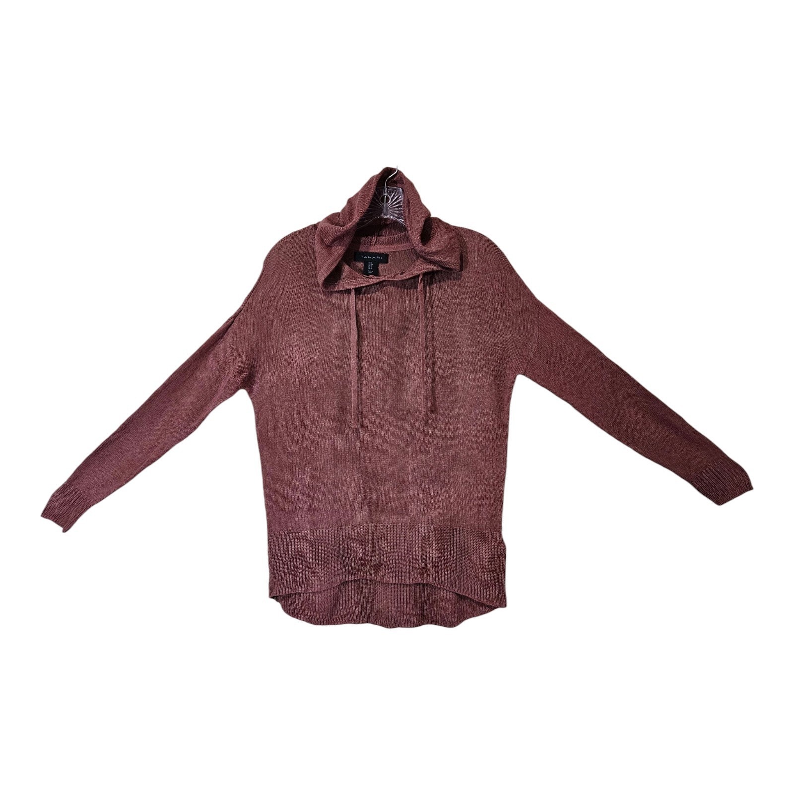 Tahari Women's S Sweater Linen Blend Hooded Brown Drawstring Oversized Bust 40"